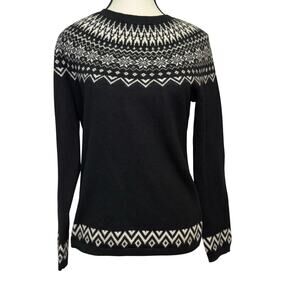 Talbots XS Black Fair Isle Sweater Nordic Geometric Pattern Cotton Blend